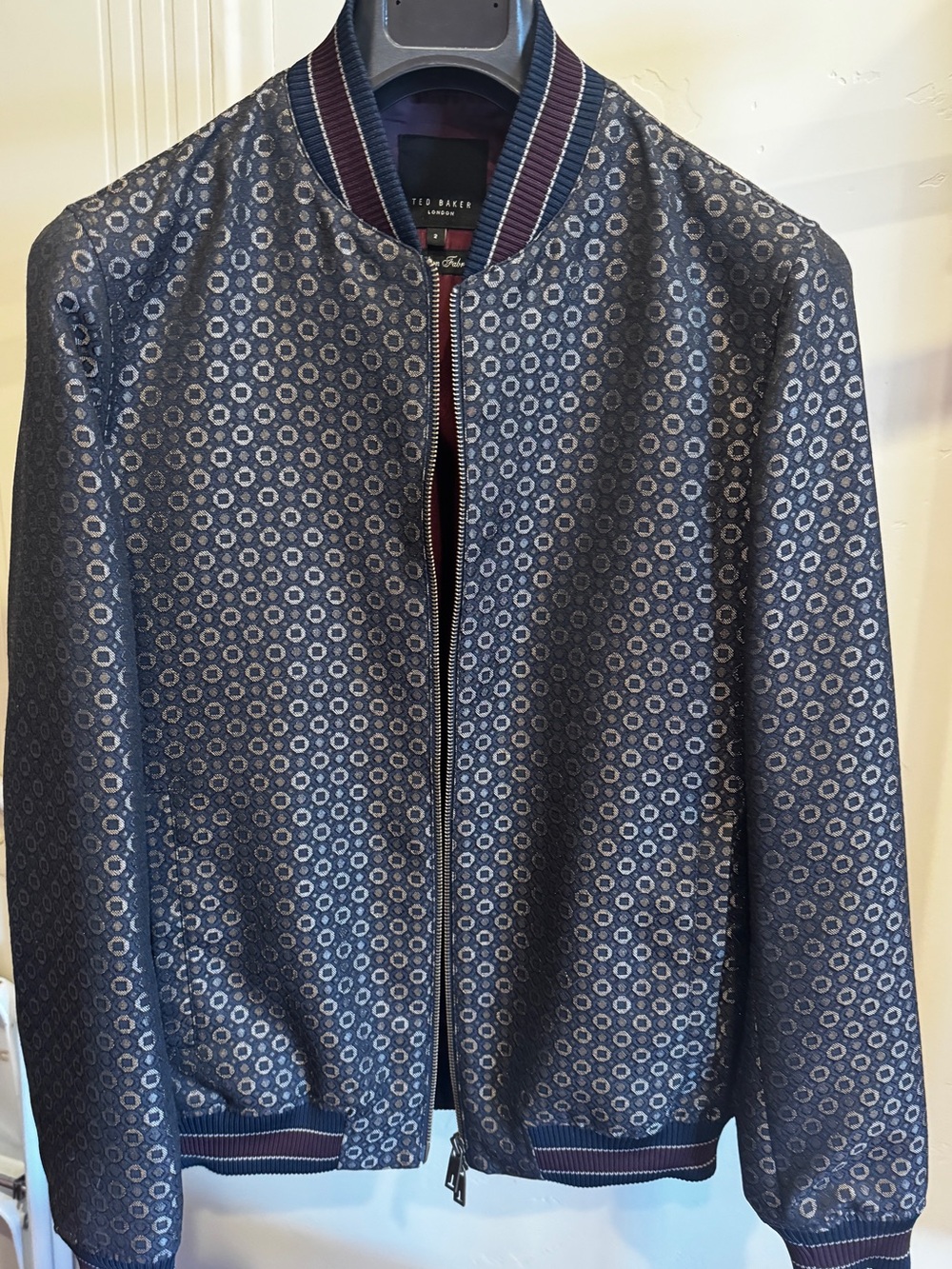 Ted Baker WOTZIT Navy Blue Patterned Bomber Jacket
